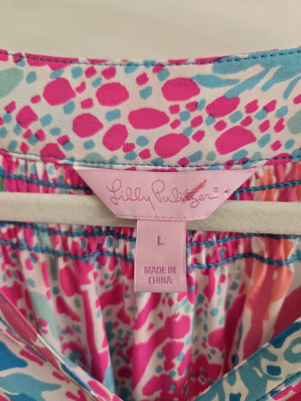 Lilly Pulitzer Elsa Silk Top Let's Cha Cha Pink Multi Coral-Print, Size L - Picture 2 of 15